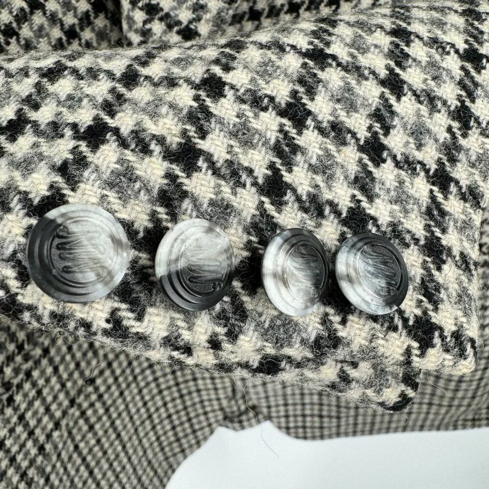 MICHAEL NOVARESE Vintage Beige Black Houndstooth 100% Wool Blazer Size 42R